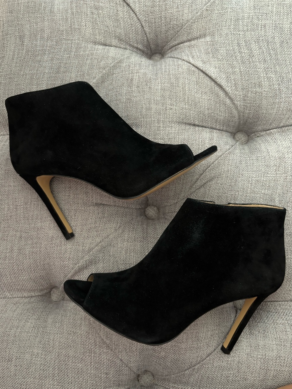 Ann Taylor Black Suede Peep Toe Ankle Booties